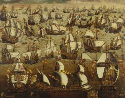 'Invincible Armada' by English School, 16th century - http://www.nmm.ac.uk/collections/explore/object.cfm?ID=BHC0262. Licensed under Public domain via Wikimedia Commons - http://commons.wikimedia.org/wiki/File:Invincible_Armada.jpg#mediaviewer/File:Invincible_Armada.jpg