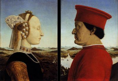 'Piero, Double portrait of the Dukes of Urbino 03' by Piero della Francesca - Web Gallery of Art: Image Info about artwork. Licensed under Public domain via Wikimedia Commons - http://commons.wikimedia.org/wiki/File:Piero,_Double_portrait_of_the_Dukes_of_Urbino_03.jpg#mediaviewer/File:Piero,_Double_portrait_of_the_Dukes_of_Urbino_03.jpg