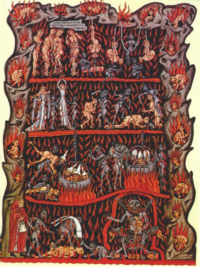 'Hortus Deliciarum - Hell' by en:Herrad of Landsberg - This file is lacking source information.Please edit this file's description and provide a source.. Licensed under Public domain via Wikimedia Commons - https://commons.wikimedia.org/wiki/File:Hortus_Deliciarum_-_Hell.jpg#mediaviewer/File:Hortus_Deliciarum_-_Hell.jpg