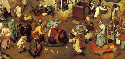 'Pieter Bruegel the Elder- The Fight between Carnival and Lent detail 3' by Pieter Brueghel the Elder (1526/1530–1569) - http://msza.net/i/rb_prp.html. Licensed under Public domain via Wikimedia Commons - http://commons.wikimedia.org/wiki/File:Pieter_Bruegel_the_Elder-_The_Fight_between_Carnival_and_Lent_detail_3.jpg#mediaviewer/File:Pieter_Bruegel_the_Elder-_The_Fight_between_Carnival_and_Lent_detail_3.jpg