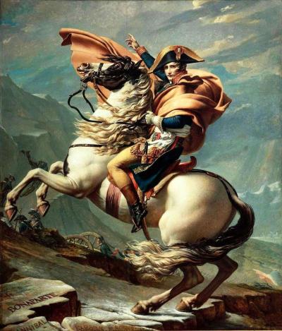 'David - Napoleon crossing the Alps - Malmaison1' by Jacques-Louis David - http://www.histoire-image.org/site/oeuvre/analyse.php?i=437 (http://www.histoire-image.org/photo/zoom/ben11_david_001f.jpg). Licensed under Public domain via Wikimedia Commons - http://commons.wikimedia.org/wiki/File:David_-_Napoleon_crossing_the_Alps_-_Malmaison1.jpg#mediaviewer/File:David_-_Napoleon_crossing_the_Alps_-_Malmaison1.jpg