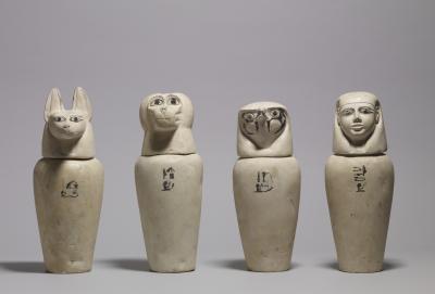 'Egyptian - A Complete Set of Canopic Jars - Walters 41171, 41172, 41173, 41174 - Group' by Anonymous (Egypt) - Walters Art Museum: Home page Info about artwork. Licensed under Public Domain via Wikimedia Commons - https://commons.wikimedia.org/wiki/File:Egyptian_-_A_Complete_Set_of_Canopic_Jars_-_Walters_41171,_41172,_41173,_41174_-_Group.jpg#mediaviewer/File:Egyptian_-_A_Complete_Set_of_Canopic_Jars_-_Walters_41171,_41172,_41173,_41174_-_Group.jpg