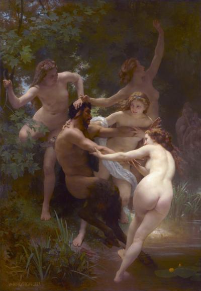 'Nymphs and Satyr, by William-Adolphe Bouguereau' by William-Adolphe Bouguereau - This file was derived from:William-Adolphe_Bouguereau_(1825-1905)_-_Nymphs_and_Satyr_(1873).jpg. Licensed under Public Domain via Wikimedia Commons - http://commons.wikimedia.org/wiki/File:Nymphs_and_Satyr,_by_William-Adolphe_Bouguereau.jpg#mediaviewer/File:Nymphs_and_Satyr,_by_William-Adolphe_Bouguereau.jpg