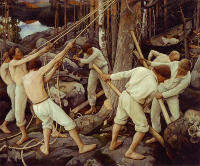 'Pekka Halonen - Tienraivaajia Karjalassa' by Pekka Halonen - PaintingDb, Object 7187. Licensed under Public Domain via Wikimedia Commons - http://commons.wikimedia.org/wiki/File:Pekka_Halonen_-_Tienraivaajia_Karjalassa.jpg#mediaviewer/File:Pekka_Halonen_-_Tienraivaajia_Karjalassa.jpg